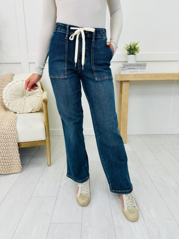 Judy Blue Tied and True Drawstring Wide Leg Jeans in Reg Curvy Hot on Sale