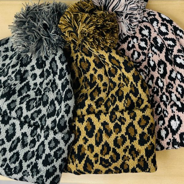 Leopard Print Pom Pom Beanie- Multiple Colors! Supply