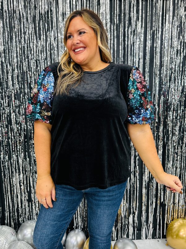 REG CURVY Midnight Magic Top In Black Multi Cheap