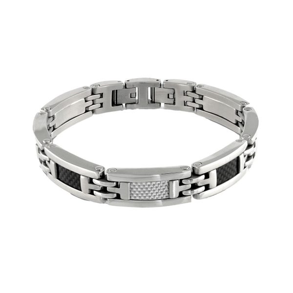 Cressida Stainless Steel and Carbon Fiber Link  Bracelet Online Sale