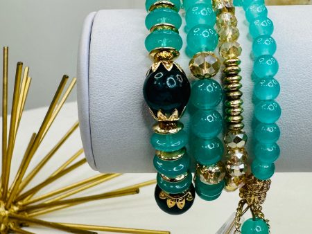 Aqua Beaded Bracelet Stack For Cheap