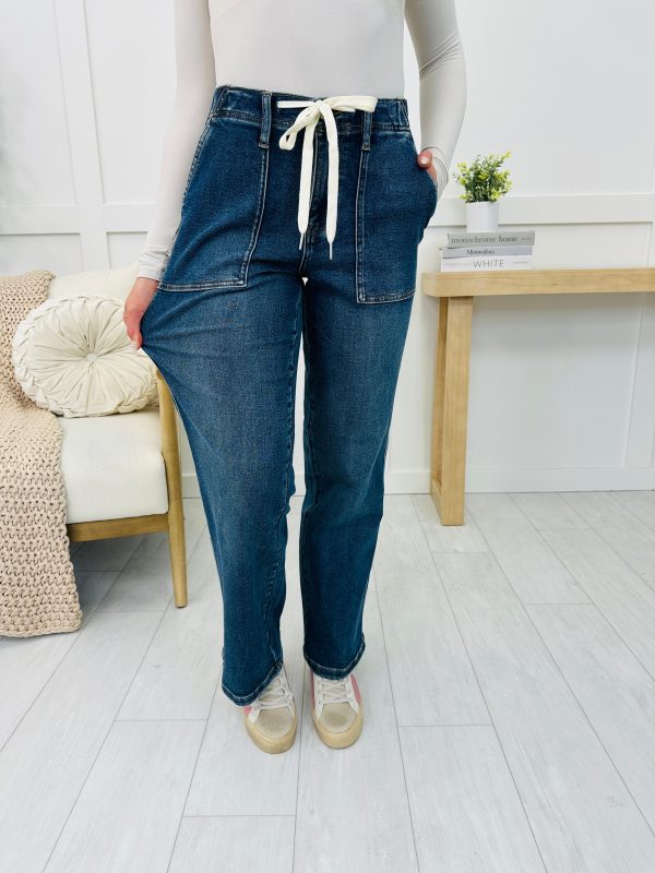 Judy Blue Tied and True Drawstring Wide Leg Jeans in Reg Curvy Hot on Sale