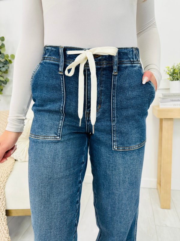 Judy Blue Tied and True Drawstring Wide Leg Jeans in Reg Curvy Hot on Sale