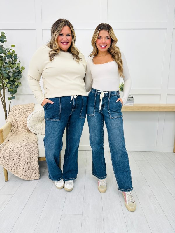 Judy Blue Tied and True Drawstring Wide Leg Jeans in Reg Curvy Hot on Sale