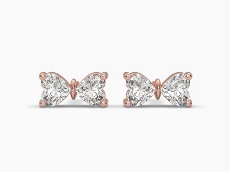 1ct Heart Lab Grown Diamond Bowtie Earrings | Push Back Stud Earrings | 14k Gold Online Hot Sale