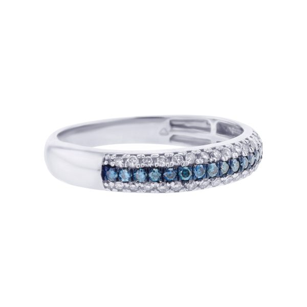 Silver Linear Blue and White Diamond Ring on Sale