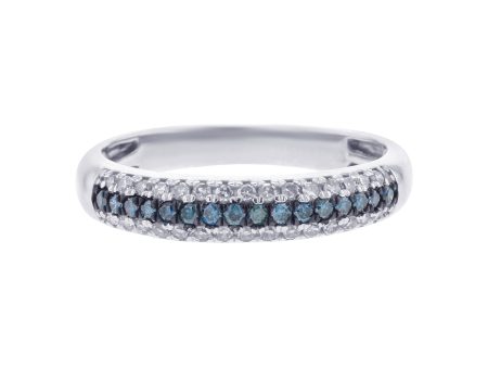 Silver Linear Blue and White Diamond Ring on Sale