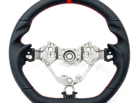 Molded Innovations OEM Plus Style Perforated Leather Steering Wheel w  Red Stitching and Red Stripe 2017-2024 BRZ   2017-2021 GT86   2022-2024 GR86 For Sale