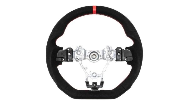 Molded Innovations OEM Plus Style Suede Steering Wheel w  Red Double Stitch and Red Stripe 2008-2014 WRX   2008-2014 STI Online Sale