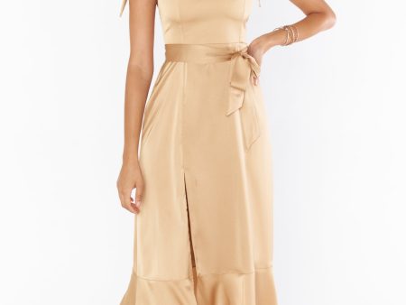 Claire Midi Dress ~ True Gold Luxe Satin Fashion