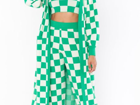 Out and About Cardi ~ Kelly Green Checker Knit For Cheap