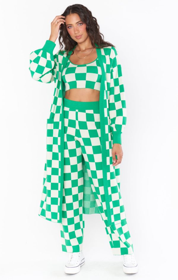 Out and About Cardi ~ Kelly Green Checker Knit For Cheap