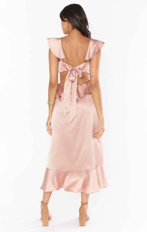 Zoey Midi Dress ~ Rose Gold Luxe Satin Online now