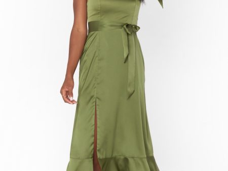 Claire Midi Dress ~ Rich Olive Luxe Satin For Cheap