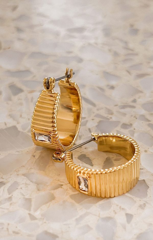 LUV AJ The Francois Ridged Hoop Earrings ~ Gold Plated For Sale