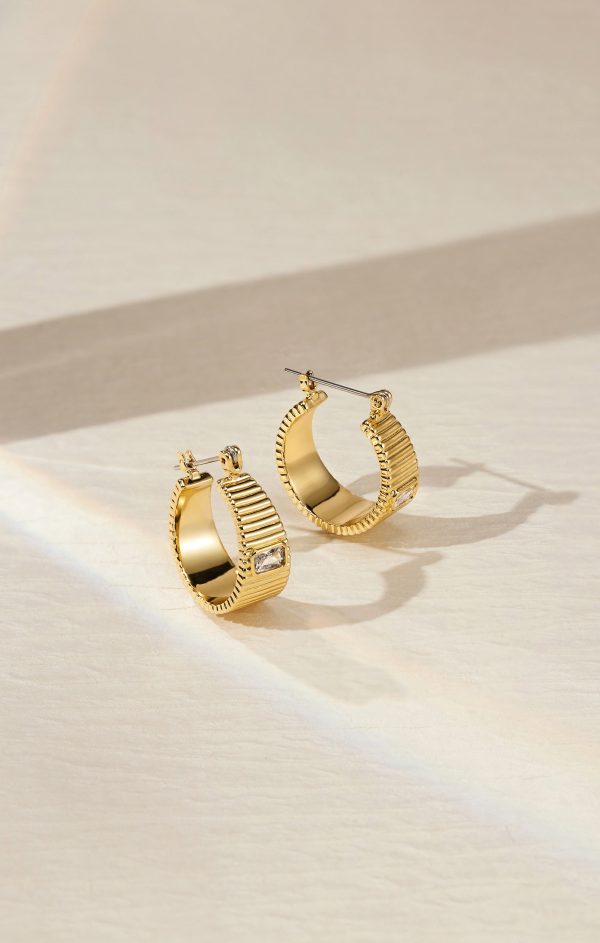 LUV AJ The Francois Ridged Hoop Earrings ~ Gold Plated For Sale