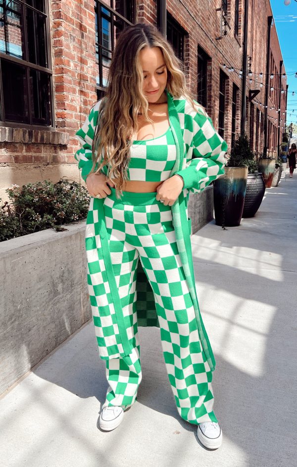 Out and About Cardi ~ Kelly Green Checker Knit For Cheap