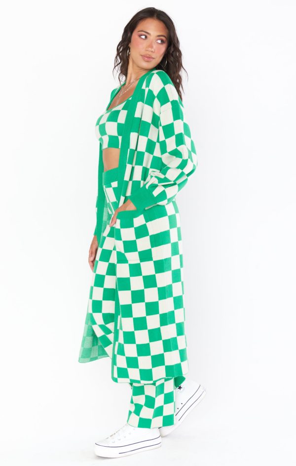 Out and About Cardi ~ Kelly Green Checker Knit For Cheap