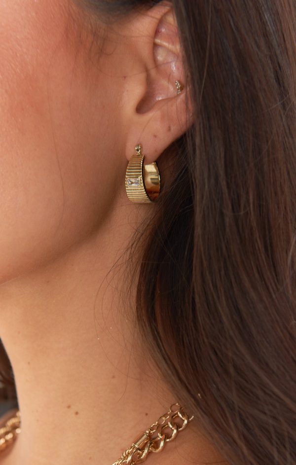 LUV AJ The Francois Ridged Hoop Earrings ~ Gold Plated For Sale